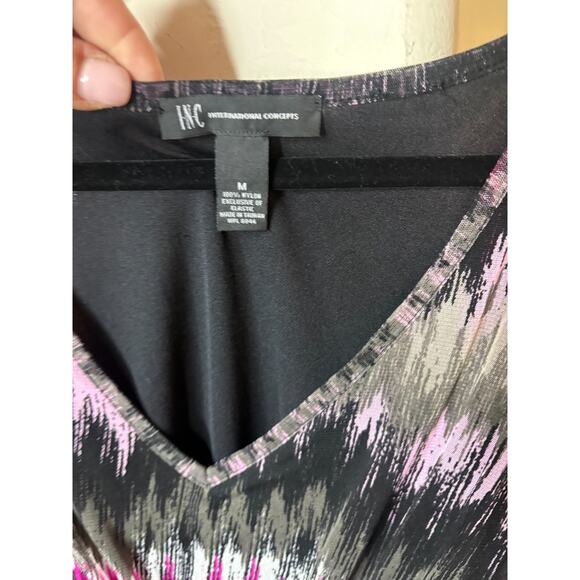 INC International Concepts Sheer Nylon Caftan Overlay Cinch Waist Dress M 6-10 - Picture 2 of 5